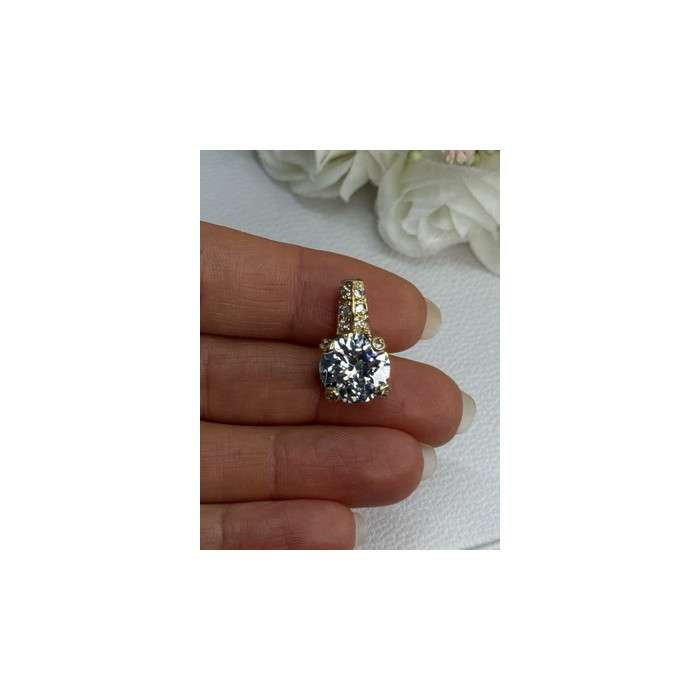925 Sterling Silver Gold Plated CZ Pendant Length 0.80 Inch
