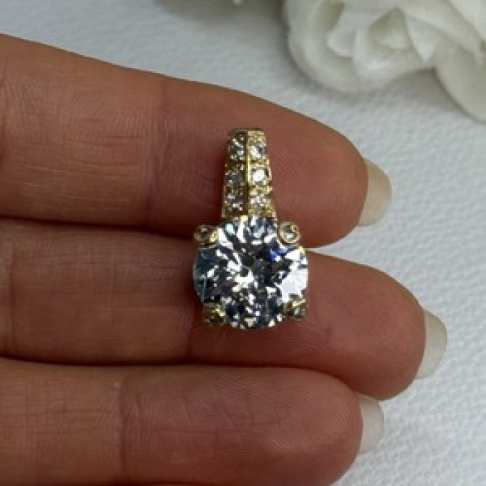 925 Sterling Silver Gold Plated CZ Pendant Length 0.80 Inch