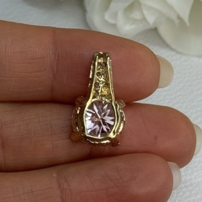925 Sterling Silver Gold Plated CZ Pendant Length 0.80 Inch