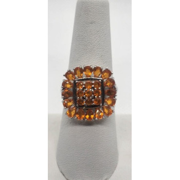 925 Sterling Silver CZ Orange Ring Size 8