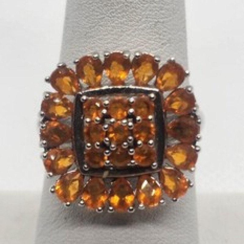925 Sterling Silver CZ Orange Ring Size 8
