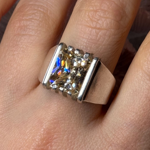 Men'S 925 Sterling Silver Yellow Spinel Ring Size 8.5