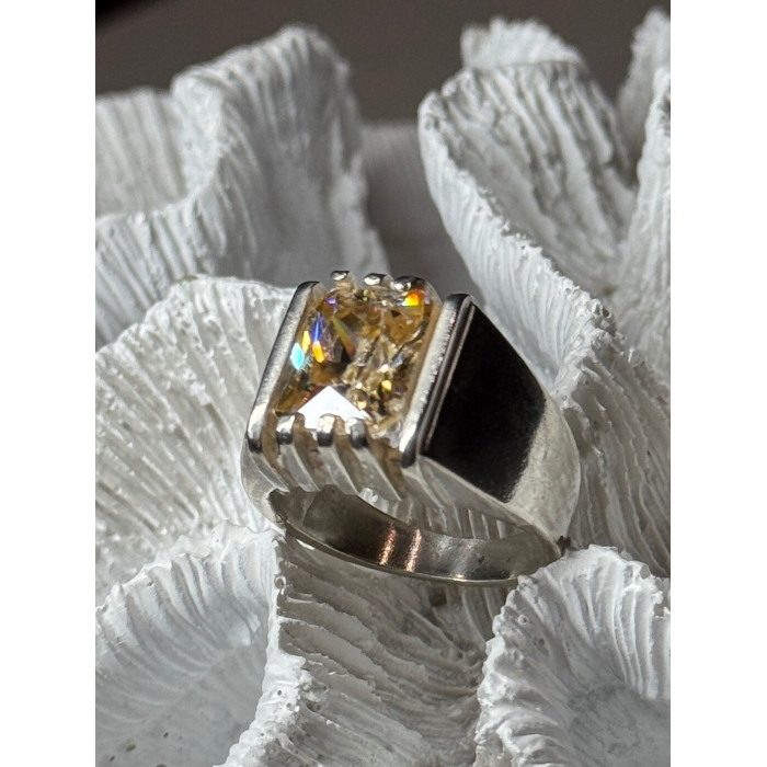 MEN'S 925 STERLING SILVER YELLOW SPINEL RING SIZE 8.5