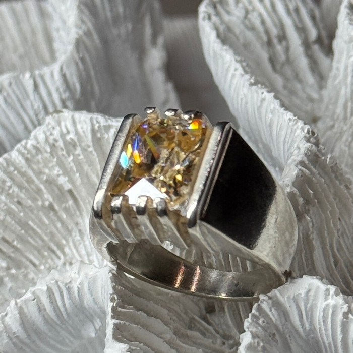 Men'S 925 Sterling Silver Yellow Spinel Ring Size 8.5