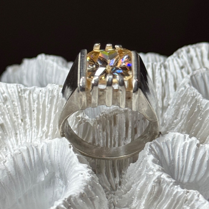Men'S 925 Sterling Silver Yellow Spinel Ring Size 8.5