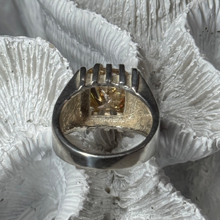 Men'S 925 Sterling Silver Yellow Spinel Ring Size 8.5