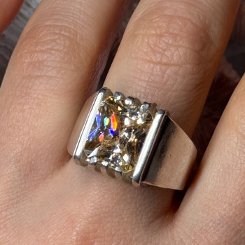 Men'S 925 Sterling Silver Yellow Spinel Ring Size 8.5