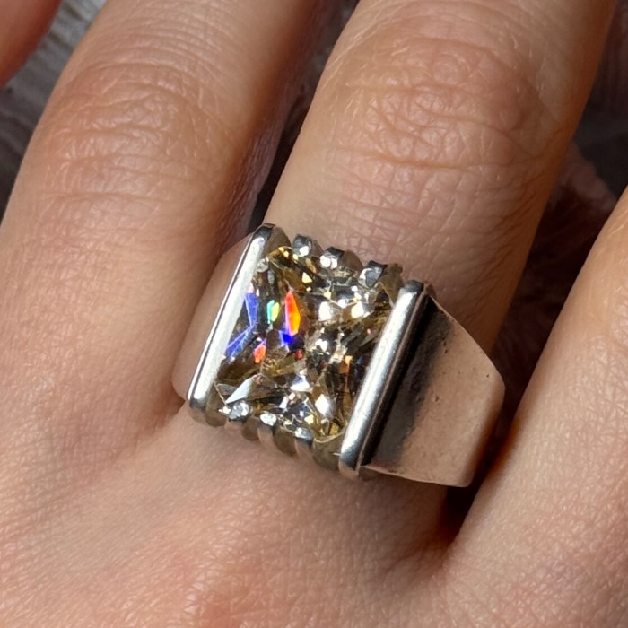 Men'S 925 Sterling Silver Yellow Spinel Ring Size 8.5