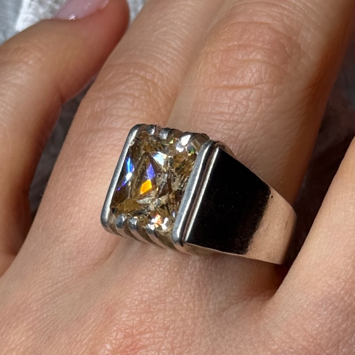 Men'S 925 Sterling Silver Yellow Spinel Ring Size 8.5