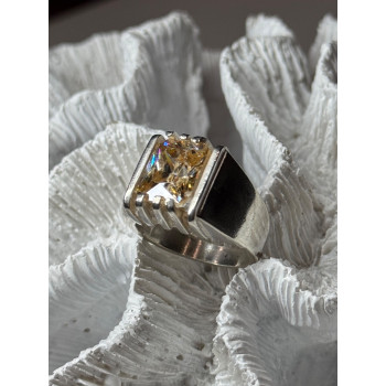 MEN'S 925 STERLING SILVER YELLOW SPINEL RING SIZE 8.5