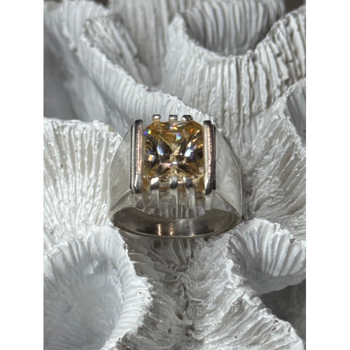 MEN'S 925 STERLING SILVER YELLOW SPINEL RING SIZE 8.5