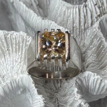 Men'S 925 Sterling Silver Yellow Spinel Ring Size 8.5