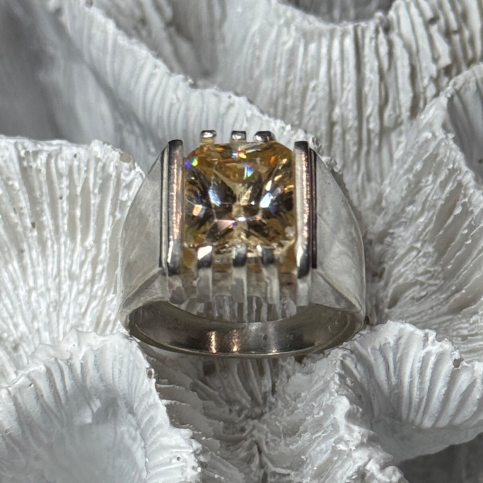 Men'S 925 Sterling Silver Yellow Spinel Ring Size 8.5