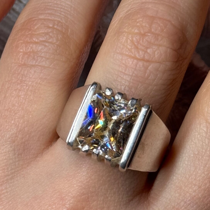 Men'S 925 Sterling Silver Yellow Spinel Ring Size 8.5