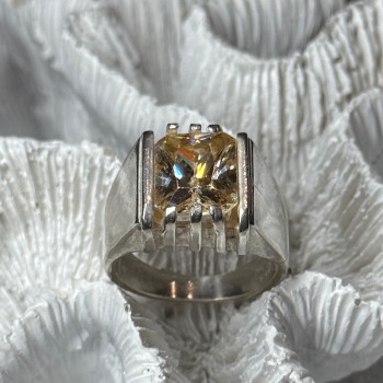 Men'S 925 Sterling Silver Yellow Spinel Ring Size 8.5