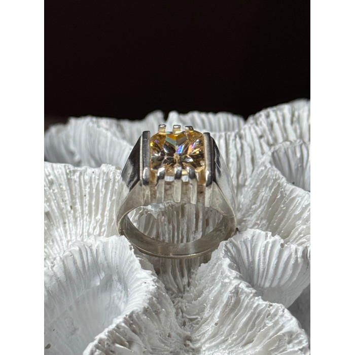 MEN'S 925 STERLING SILVER YELLOW SPINEL RING SIZE 8.5