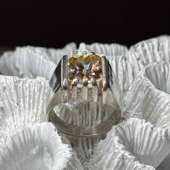 Men'S 925 Sterling Silver Yellow Spinel Ring Size 8.5