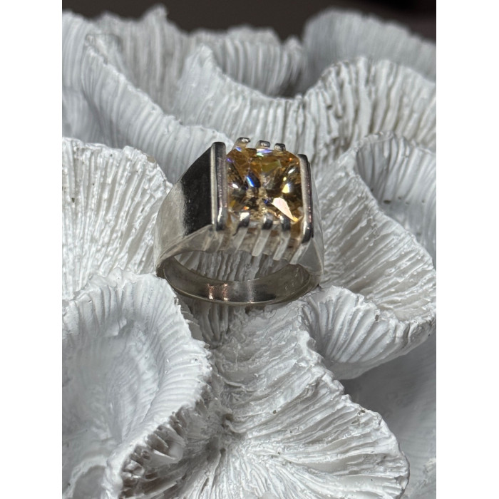MEN'S 925 STERLING SILVER YELLOW SPINEL RING SIZE 8.5