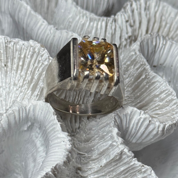 Men'S 925 Sterling Silver Yellow Spinel Ring Size 8.5