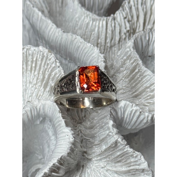 925 STERLING SILVER ORANGE CITRINE MEN'S RING SIZE 9