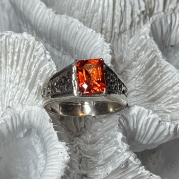 925 Sterling Silver Orange Citrine Men'S Ring Size 9