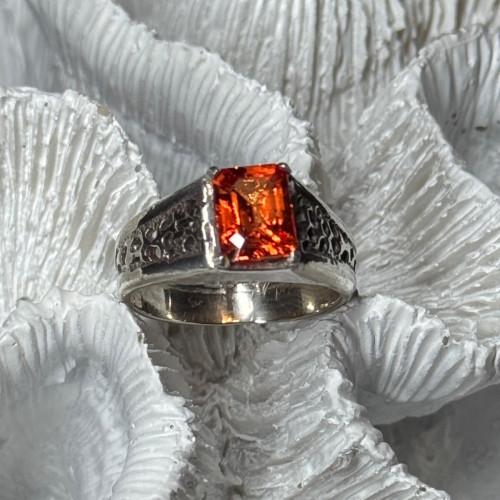 925 Sterling Silver Orange Citrine Men'S Ring Size 9
