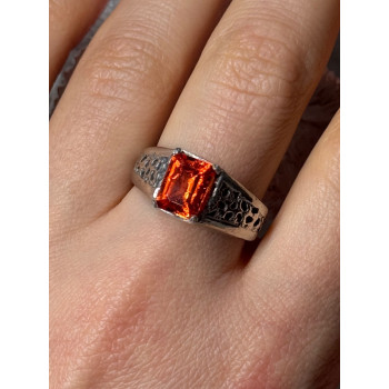 925 STERLING SILVER ORANGE CITRINE MEN'S RING SIZE 9