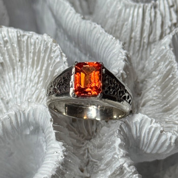 925 Sterling Silver Orange Citrine Men'S Ring Size 9