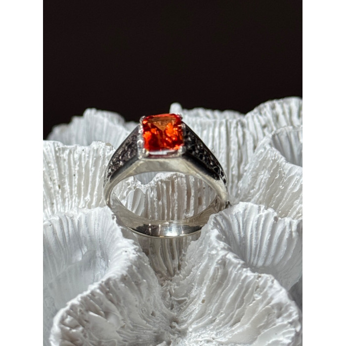 925 STERLING SILVER ORANGE CITRINE MEN'S RING SIZE 9