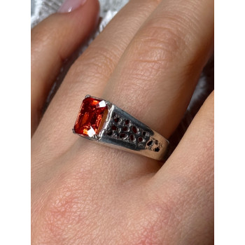 925 STERLING SILVER ORANGE CITRINE MEN'S RING SIZE 9