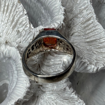 925 Sterling Silver Orange Citrine Men'S Ring Size 9
