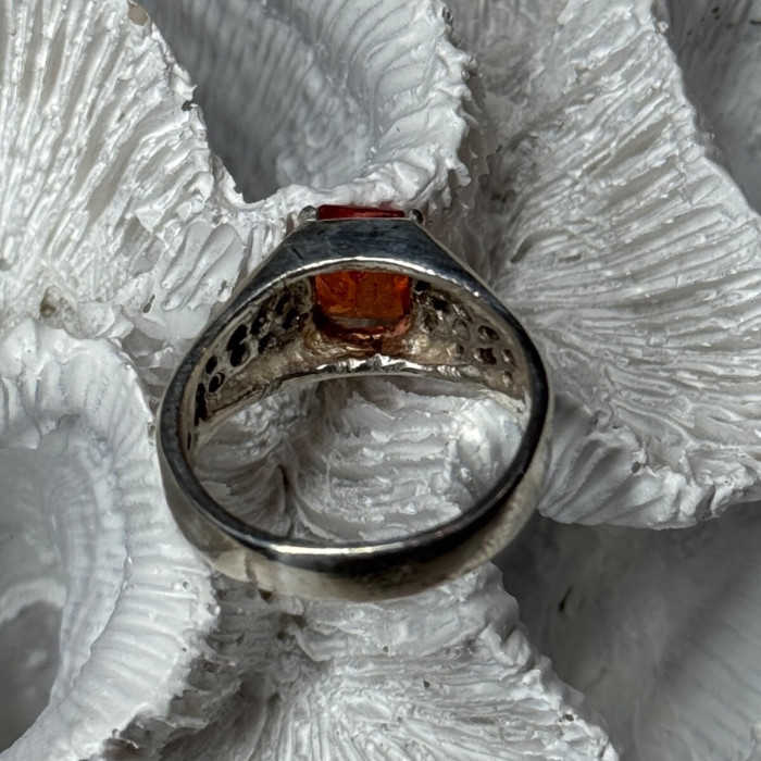 925 Sterling Silver Orange Citrine Men'S Ring Size 9