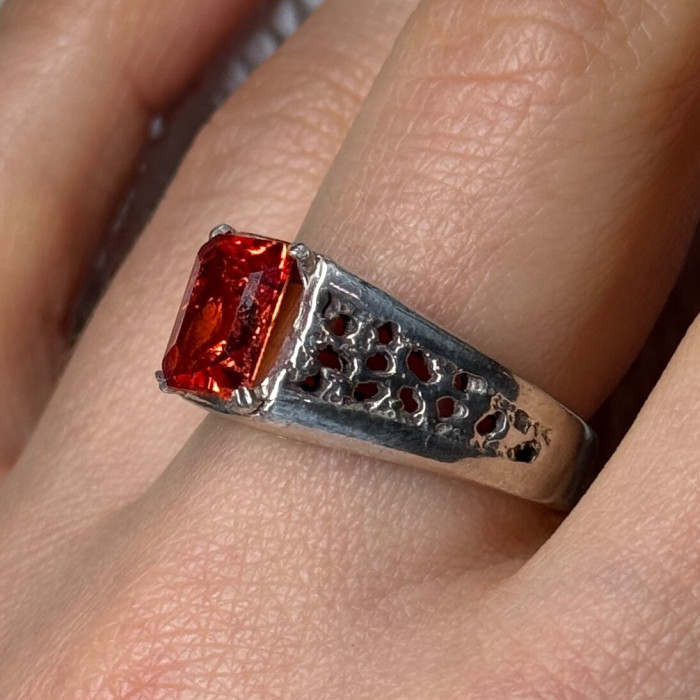 925 Sterling Silver Orange Citrine Men'S Ring Size 9