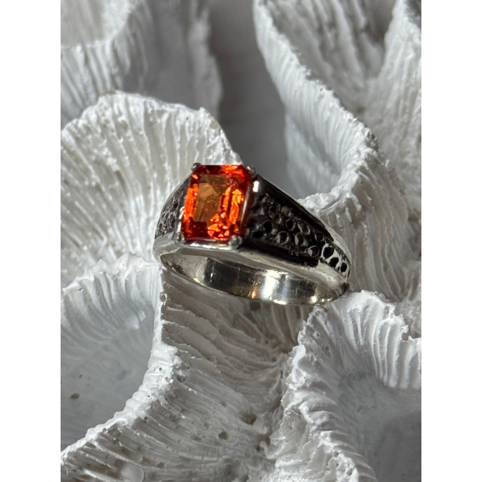 925 STERLING SILVER ORANGE CITRINE MEN'S RING SIZE 9