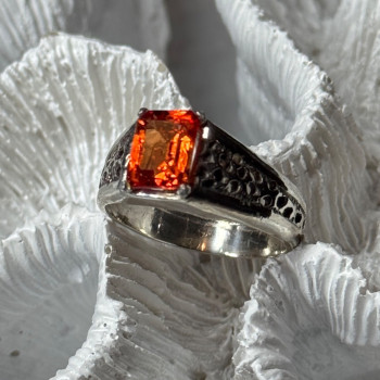 925 Sterling Silver Orange Citrine Men'S Ring Size 9