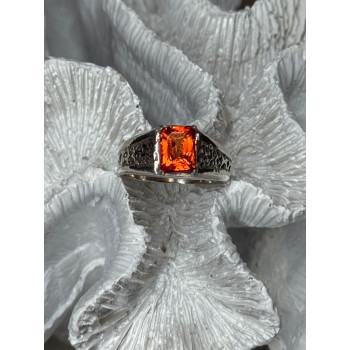 925 STERLING SILVER ORANGE CITRINE MEN'S RING SIZE 9