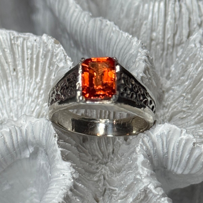 925 Sterling Silver Orange Citrine Men'S Ring Size 9