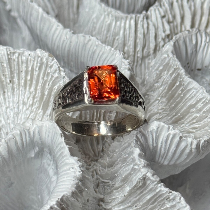 925 Sterling Silver Orange Citrine Men'S Ring Size 9