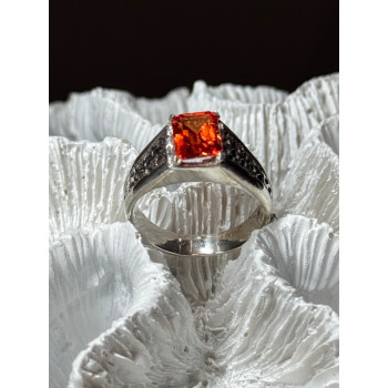 925 STERLING SILVER ORANGE CITRINE MEN'S RING SIZE 9