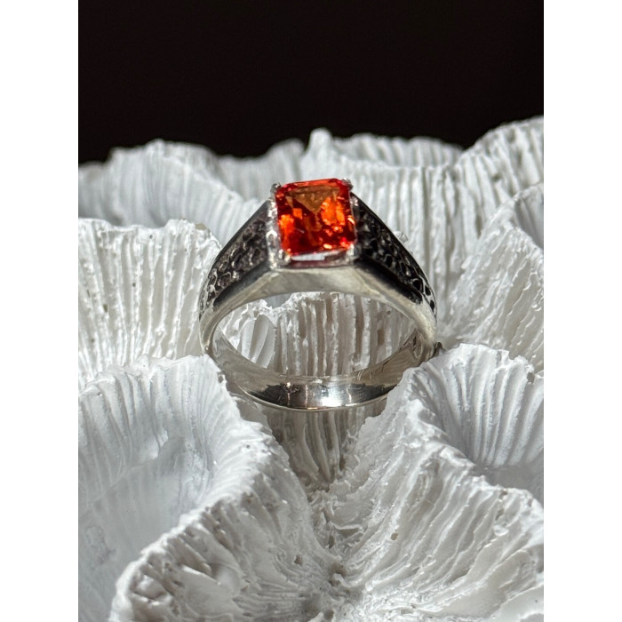 925 STERLING SILVER ORANGE CITRINE MEN'S RING SIZE 9