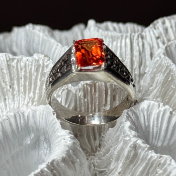 925 Sterling Silver Orange Citrine Men'S Ring Size 9