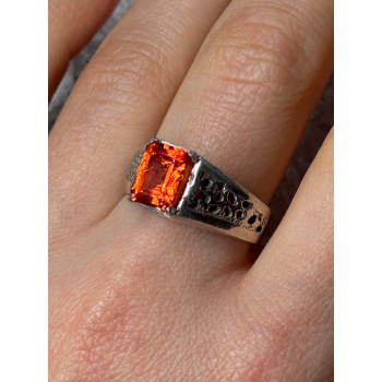 925 STERLING SILVER ORANGE CITRINE MEN'S RING SIZE 9