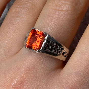 925 Sterling Silver Orange Citrine Men'S Ring Size 9