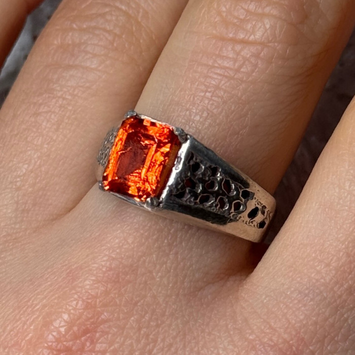 925 Sterling Silver Orange Citrine Men'S Ring Size 9
