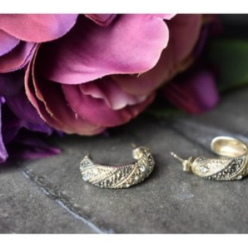 925 Sterling Silver CZ & Marcasites Stud Earrings