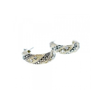 925 Sterling Silver CZ & Marcasites Stud Earrings