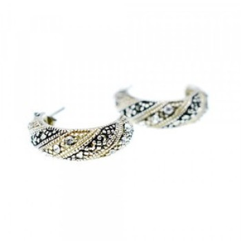 925 Sterling Silver CZ & Marcasites Stud Earrings