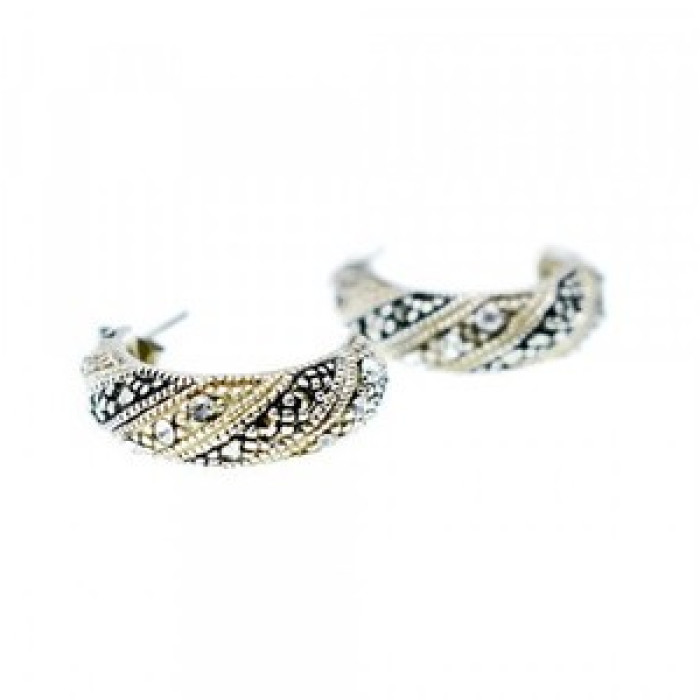925 Sterling Silver CZ & Marcasites Stud Earrings