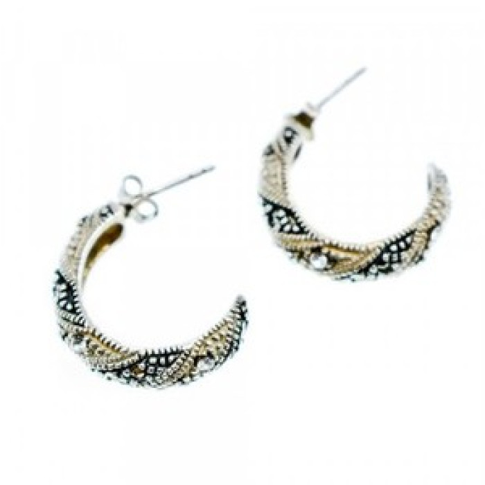 925 Sterling Silver CZ & Marcasites Stud Earrings