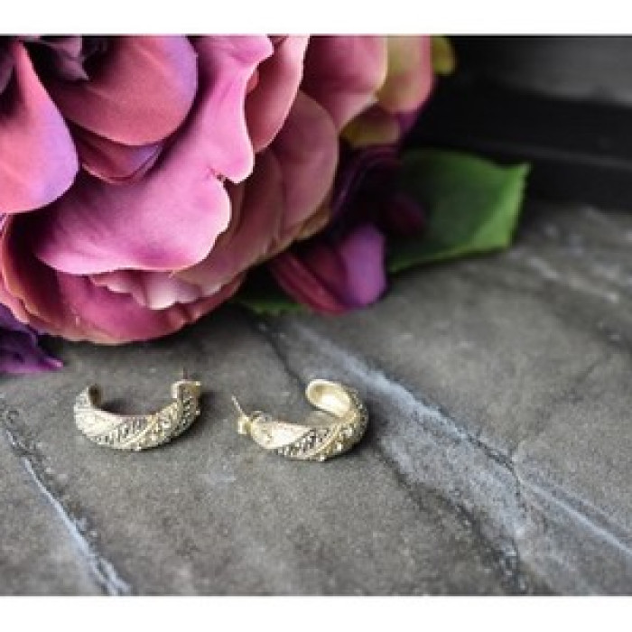 925 Sterling Silver CZ & Marcasites Stud Earrings